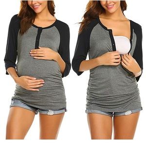 Ekouaer black/grey maternity/nursing henley shirt